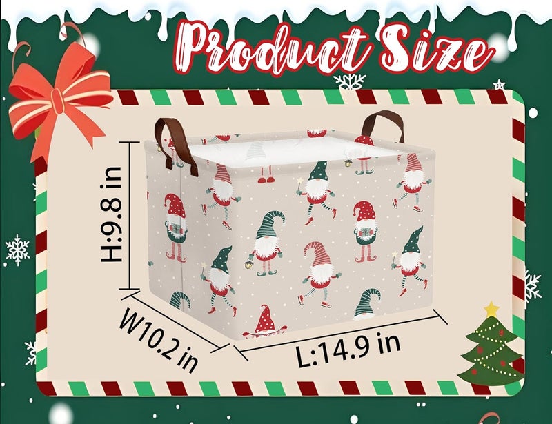 BOOHIT Large Christmas Gifts Empty Baskets Kids Collapsible Holiday Storage Bin with Handle (Dance Gnome) - Image 2